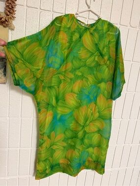 VINTAGE - MALIA Honolulu Vibrant Green Floral Tunic Dress